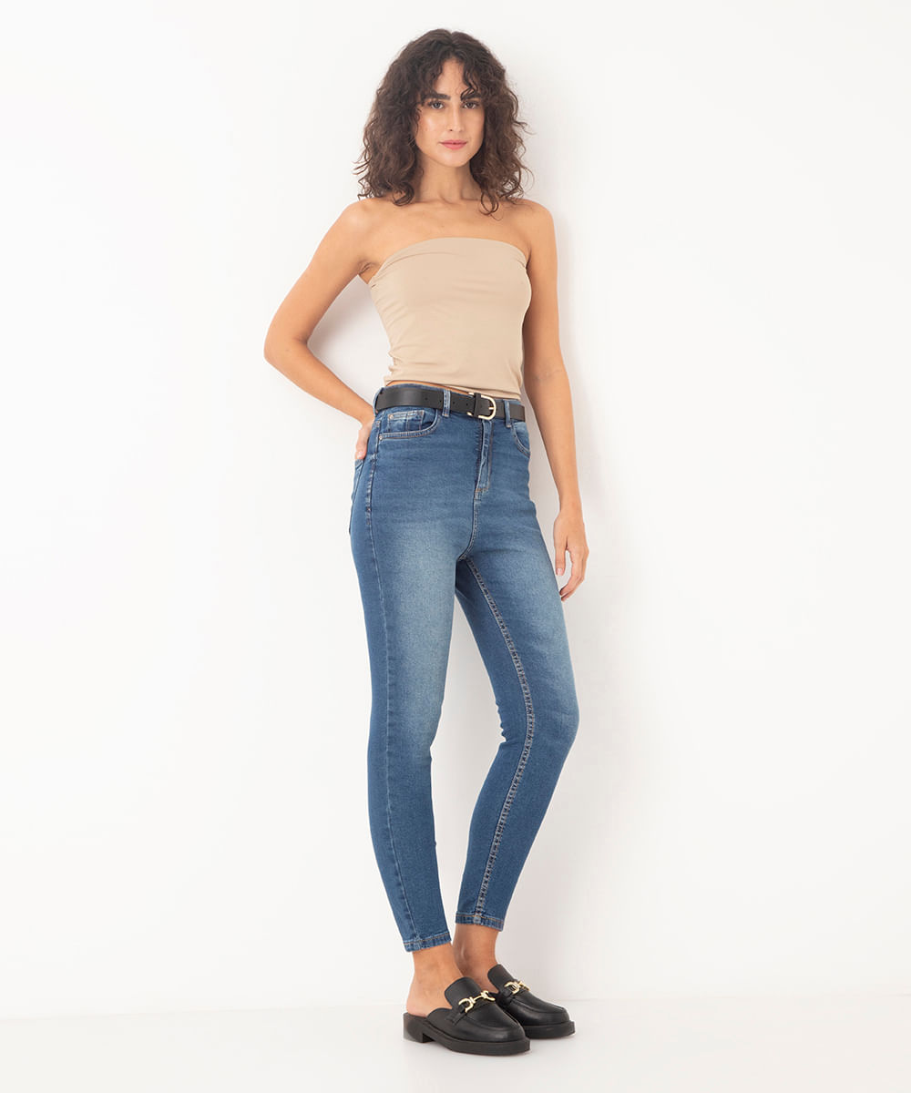 calça jeans skinny cintura alta azul