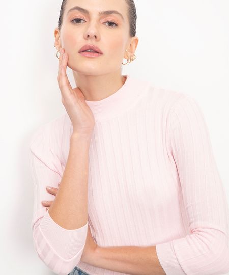 suéter de tricô canelado gola alta vermelho - pink claro GG suéter de tricô canelado gola alta vermelho - pink claro GG