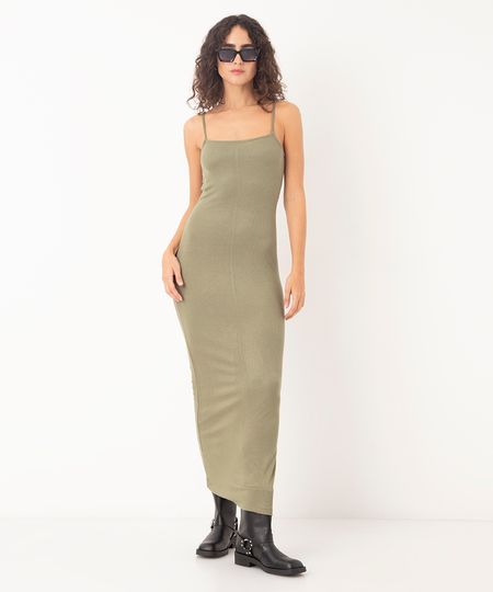 vestido longo alça fina verde militar M