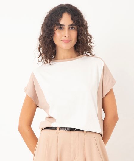 blusa de viscose bicolor areia PP blusa de viscose bicolor areia PP