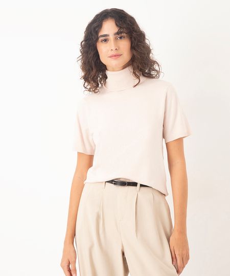 blusa tricot gola alta areia GG blusa tricot gola alta areia GG