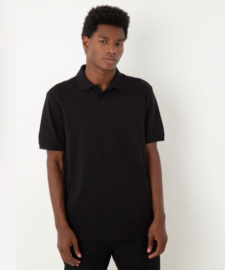 polo de algodão texturizada manga curta preta P polo de algodão texturizada manga curta preta P