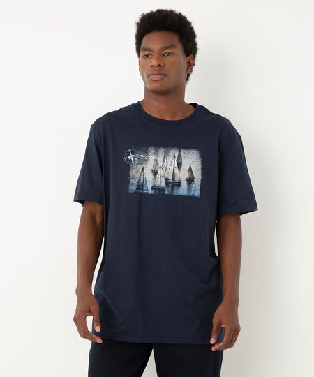 camiseta de algodão barcos azul marinho G