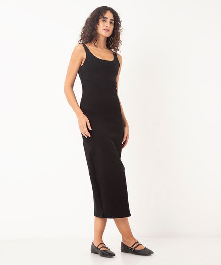 vestido midi de sarja preto P
