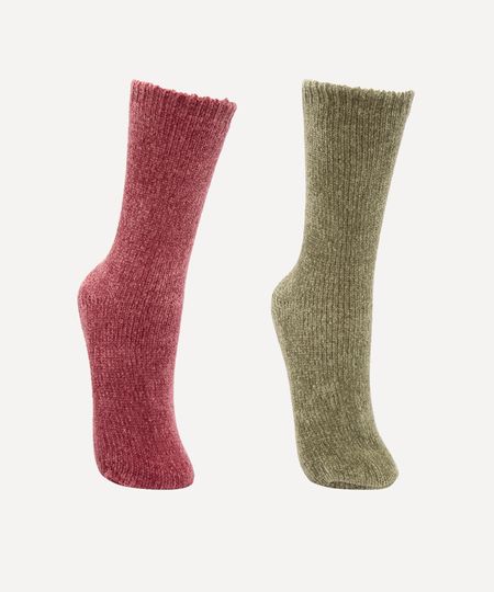 kit de 2 pares de meias de tricot com antiderrapante colorido 34-39