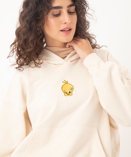 blusão de moletom com capuz piu piu bege M blusão de moletom com capuz piu piu bege M