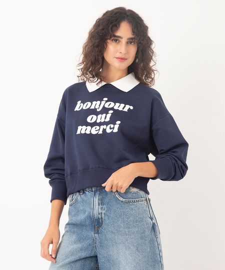 blusão de moletom bonjour oui merci azul marinho G blusão de moletom bonjour oui merci azul marinho G