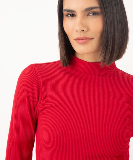 cropped de poliamida básico canelado gola alta manga longa vermelho P cropped de poliamida básico canelado gola alta manga longa vermelho P
