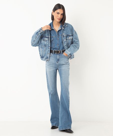 calça jeans bootcut cintura super alta azul 34