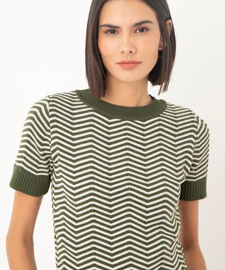 blusa de tricot manga curta chevron verde militar M