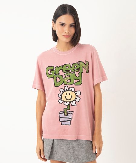 camiseta de algodão green day rosa G