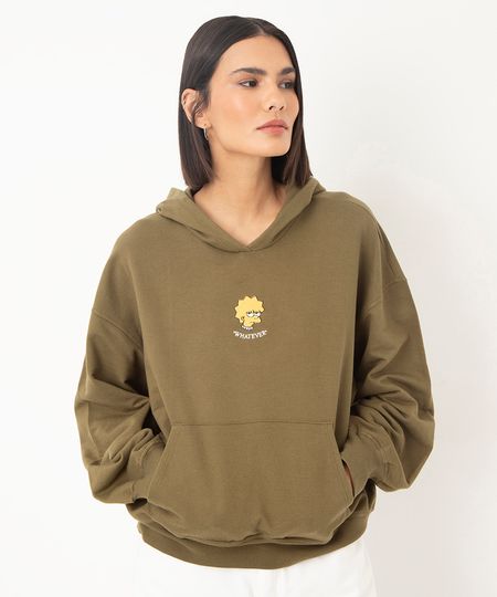 blusão de moletom com capuz lisa simpsons verde militar P blusão de moletom com capuz lisa simpsons verde militar P