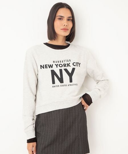 blusão de moletom cropped new york city cinza GG blusão de moletom cropped new york city cinza GG