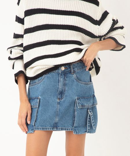 minissaia de jeans cintura média cargo azul 38 minissaia de jeans cintura média cargo azul 38