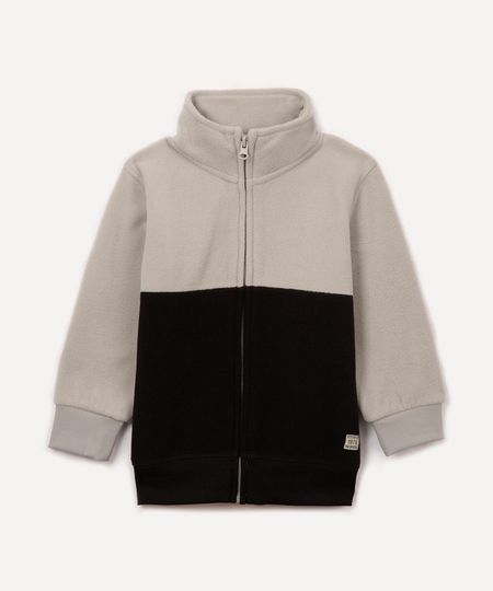 jaqueta de fleece infantil gola alta cinza 1