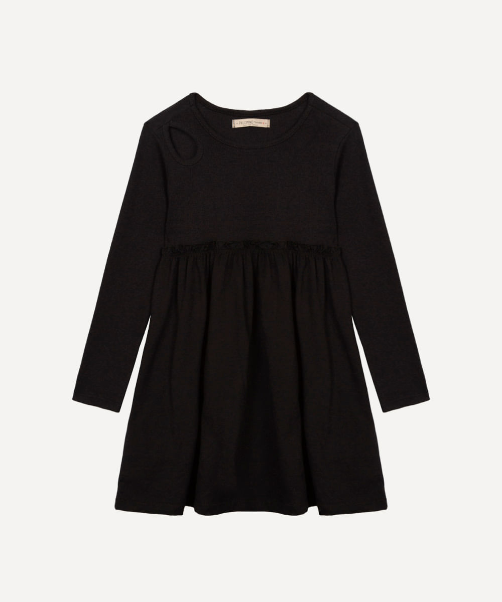 vestido de algodão infantil manga longa preto