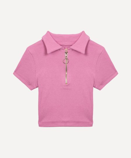 blusa de algodão infantil canelada com zíper rosa 10