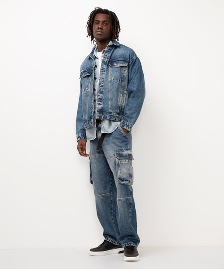 calça jeans skater cargo azul 36