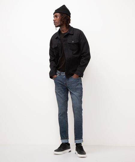 calça jeans slim com bolsos azul escuro 38