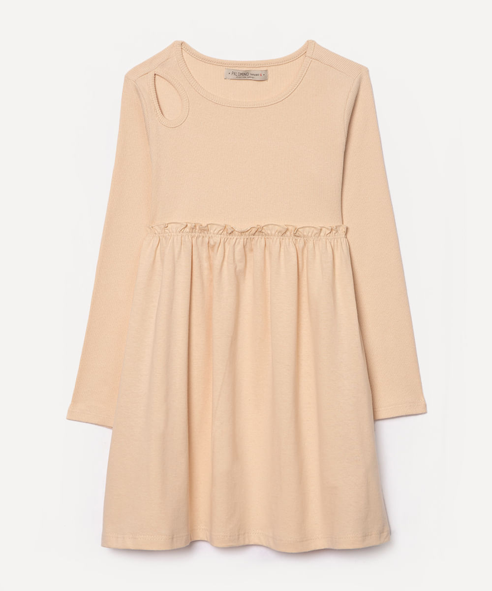 vestido de algodão infantil fru fru bege