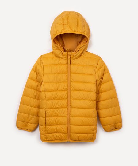 jaqueta infantil puff com capuz e bolso amarela 8