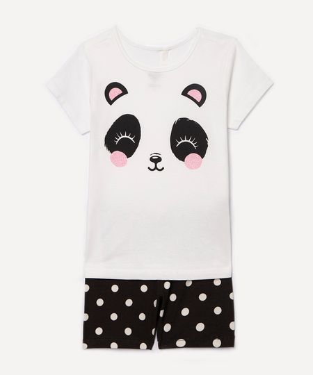 conjunto de algodão infantil panda poá off white 1 conjunto de algodão infantil panda poá off white 1