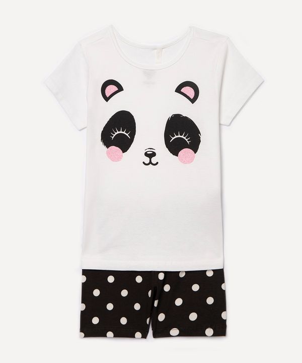 conjunto de algodão infantil panda poá off white 2
