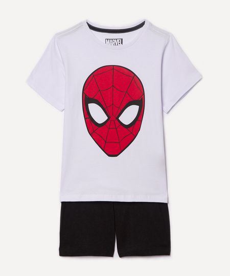 pijama infantil de algodão manga curta com short homem aranha branco 6