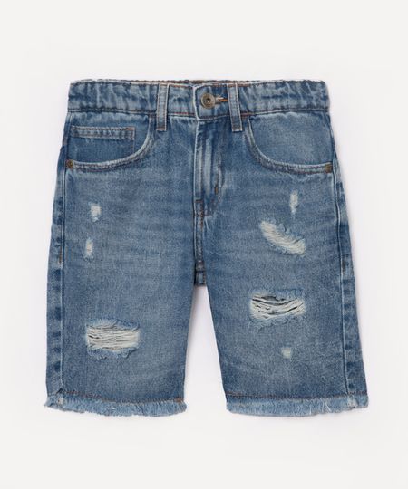 bermuda jeans infantil destroyed com bolso azul escuro 10