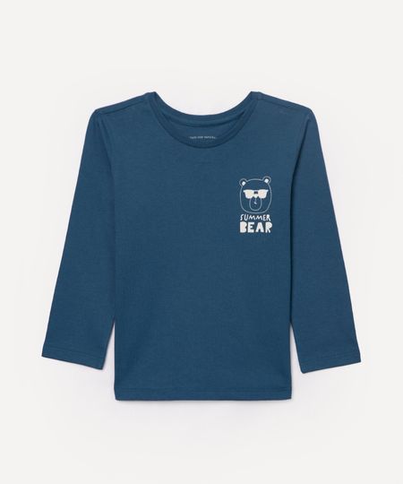 camiseta de algodão infantil urso summer bear azul 1