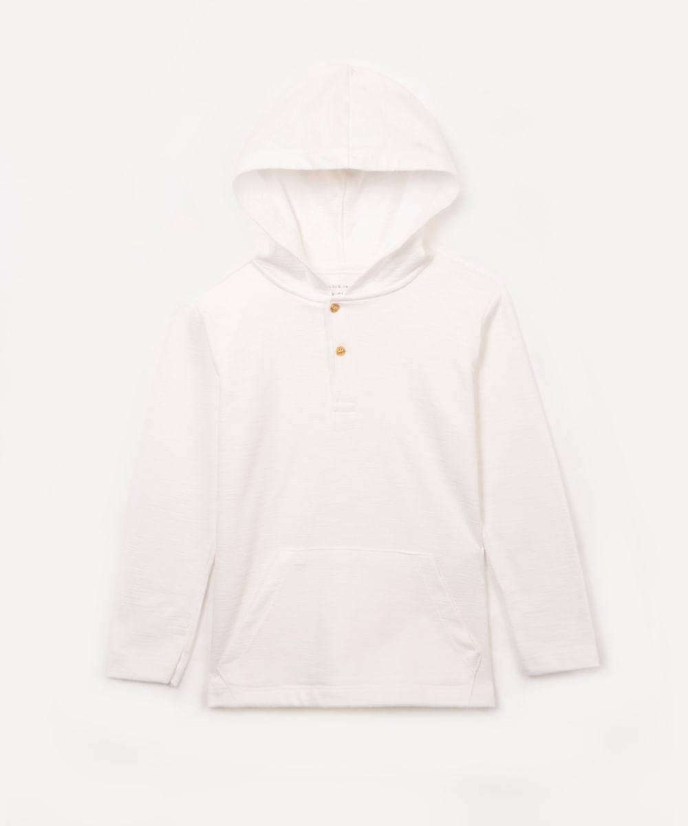 camiseta infantil de algodão texturizada com capuz manga longa azul médio - off white