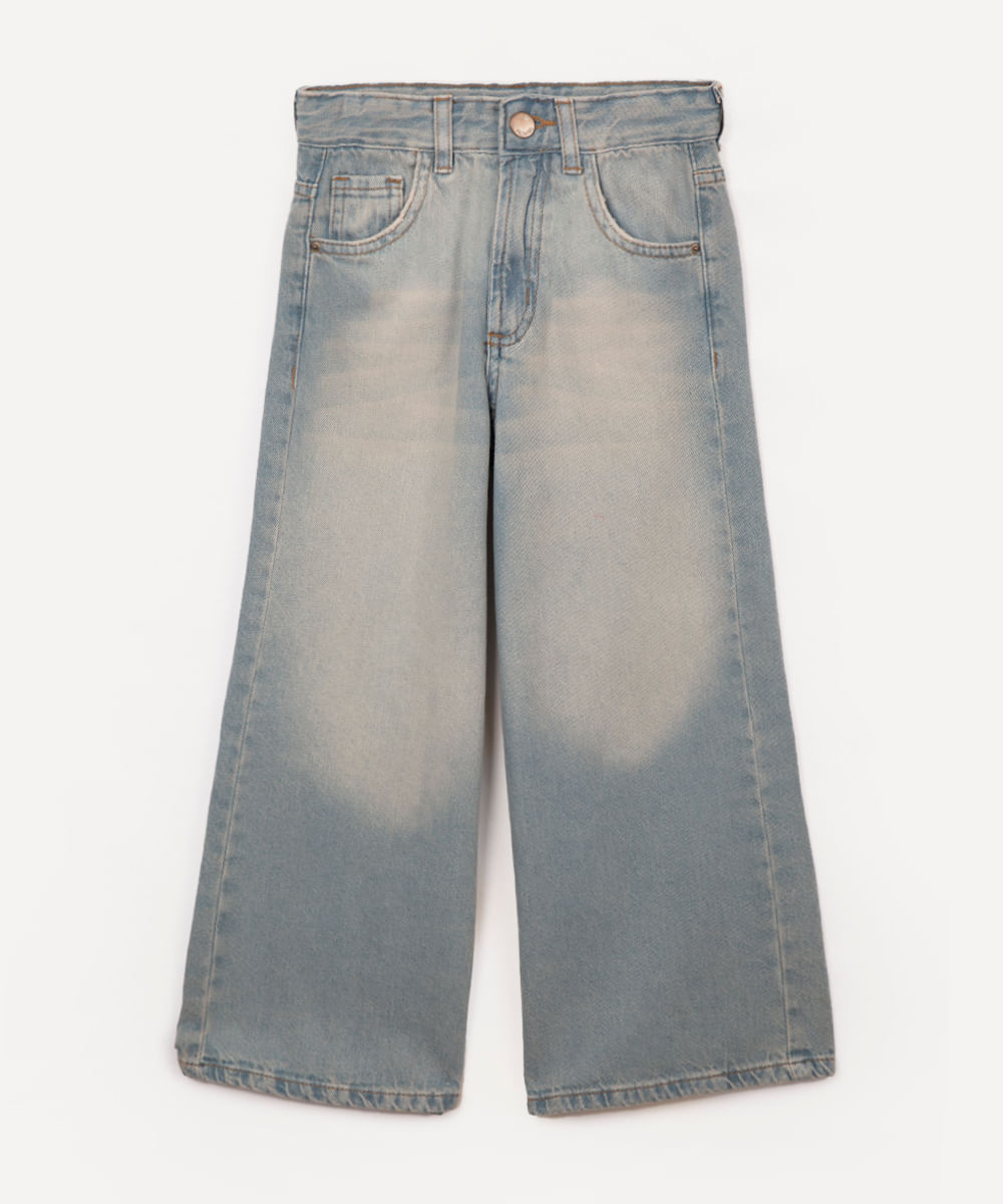 calça jeans infantil wide leg azul