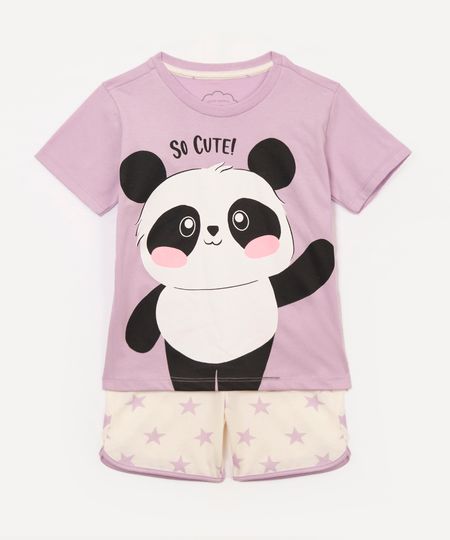 pijama infantil curto panda lilás 1