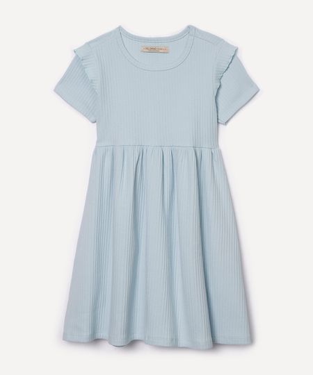 vestido de algodão infantil com babado azul claro 6