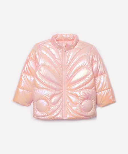 jaqueta puffer infantil borboleta holográfica rosa 2