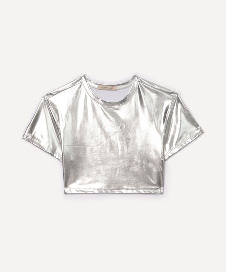 blusa infantil cropped metalizada prata 8