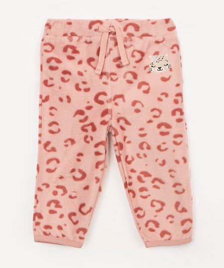 calça de fleece infantil animal print rosa 0-3 calça de fleece infantil animal print rosa 0-3