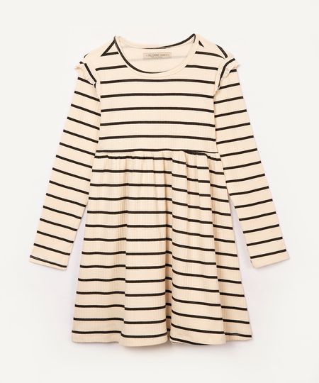 vestido infantil canelado manga longa listrado bege 4 vestido infantil canelado manga longa listrado bege 4