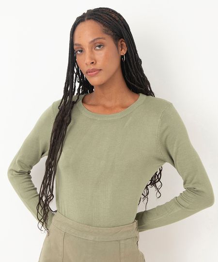 suéter de tricot manga longa básico verde PP suéter de tricot manga longa básico verde PP