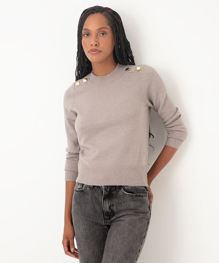 suéter de tricot com botões cinza M