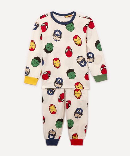 pijama de algodão infantil longo avengers off white 8