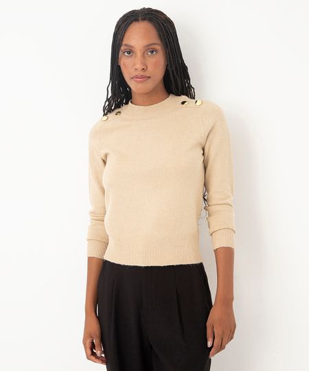suéter de tricot com botões bege PP suéter de tricot com botões bege PP