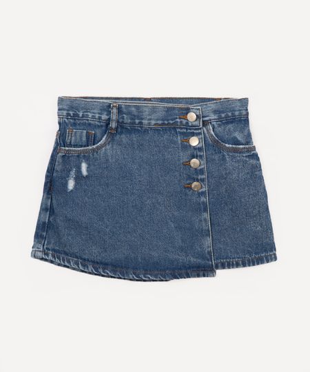 short saia infantil jeans transpassado azul 4