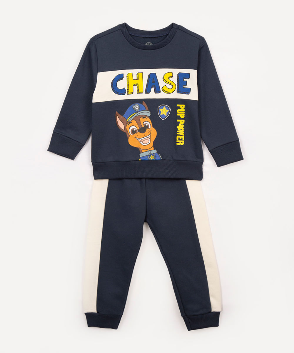 conjunto de moletom infantil patrulha canina azul marinho