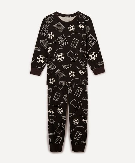 pijama de algodão infantil futebol preto 6