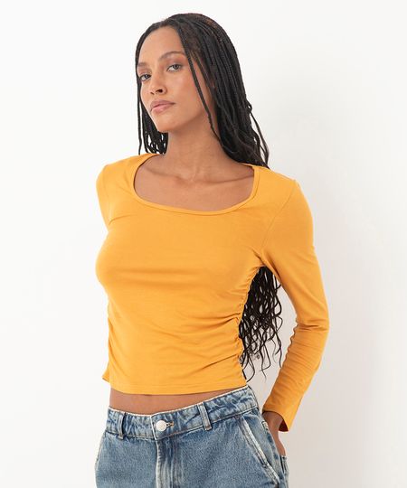 blusa de viscose com franzido marrom M