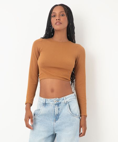 cropped de poliamida manga longa caramelo G cropped de poliamida manga longa caramelo G