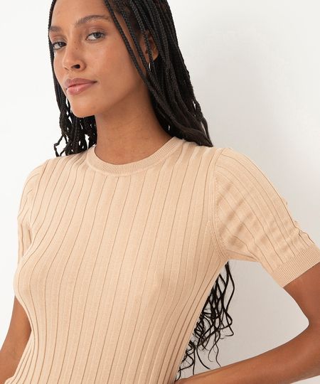 blusa de tricot canelada manga curta - kaki PP blusa de tricot canelada manga curta - kaki PP