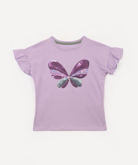 blusa infantil borboleta de paetê lilás 3