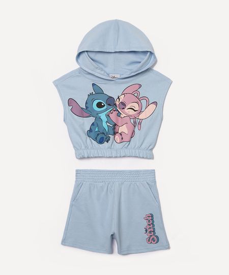 conjunto de moletom infantil stitch e angel com capuz azul 4